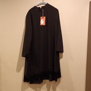 Black Long Sleeve Dress with Beaded Hem